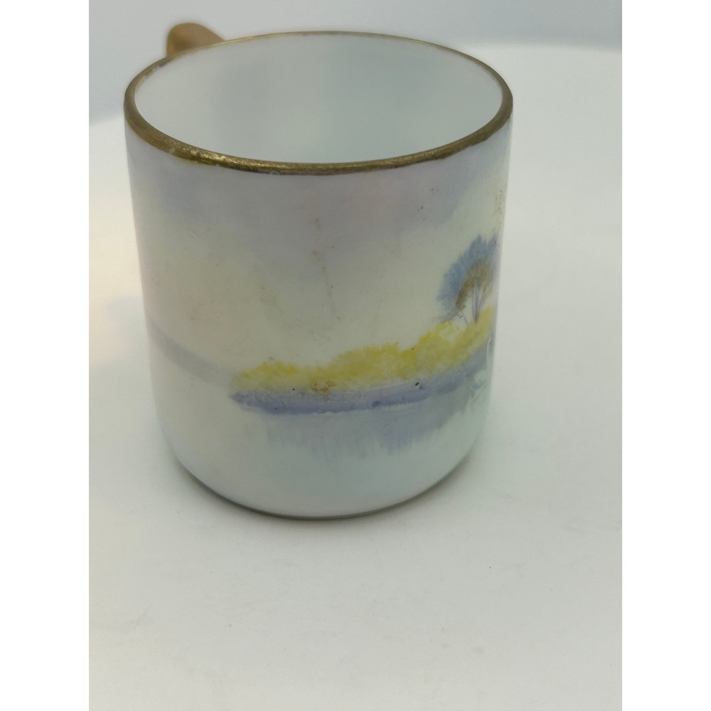 Hand Painted Porcelain Demitasse Cup & Saucer Set Swan Lake Landscape JAPAN - Picture 9 of 15